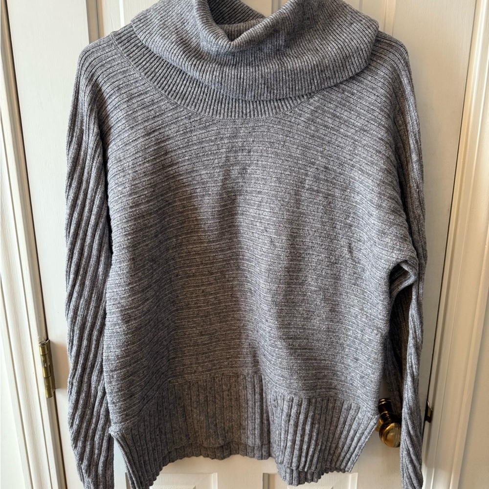 Anthropologie Ribbed Gray Cowl Neck Sweater
